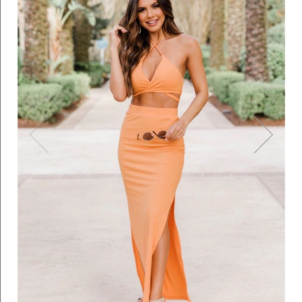Orange Pink Lily Ribbed 2 Piece Set